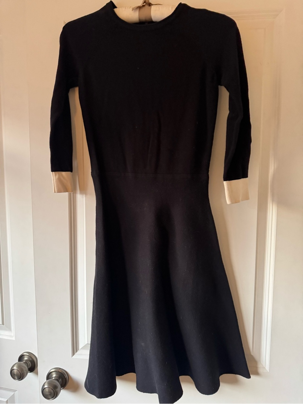 Vince Camuto Black Fit-and-Flare Long-Sleeve Dress with Cream Cuffs